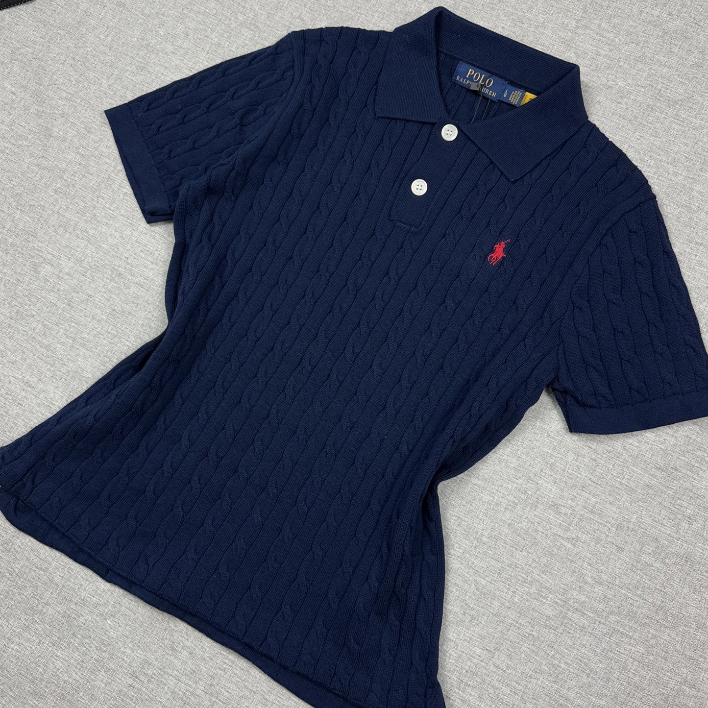 Ralph Lauren Women Cable-Knit Navy Polo