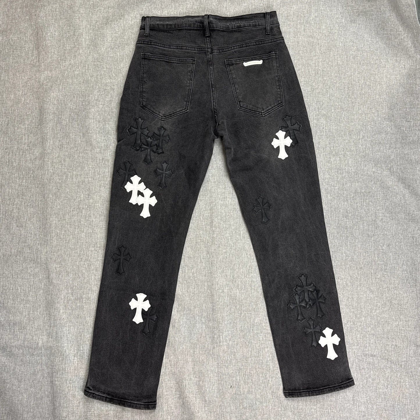 Chrome Hearts White Black Cross Patch Pants