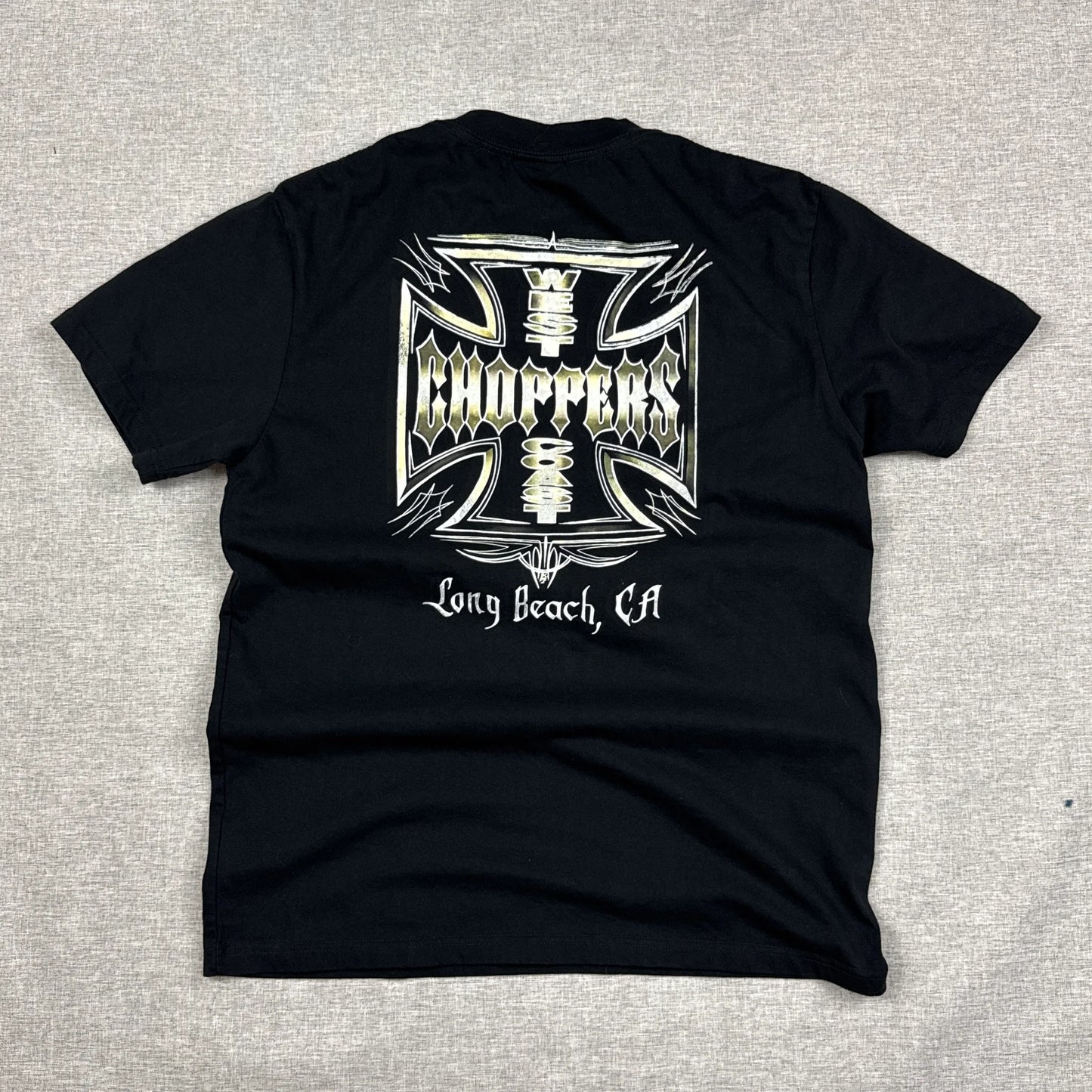 West Coast Choppers Goldy Cross Long Beach CA. Black