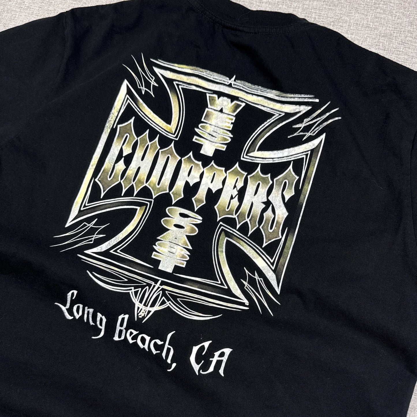 West Coast Choppers Goldy Cross Long Beach CA. Black