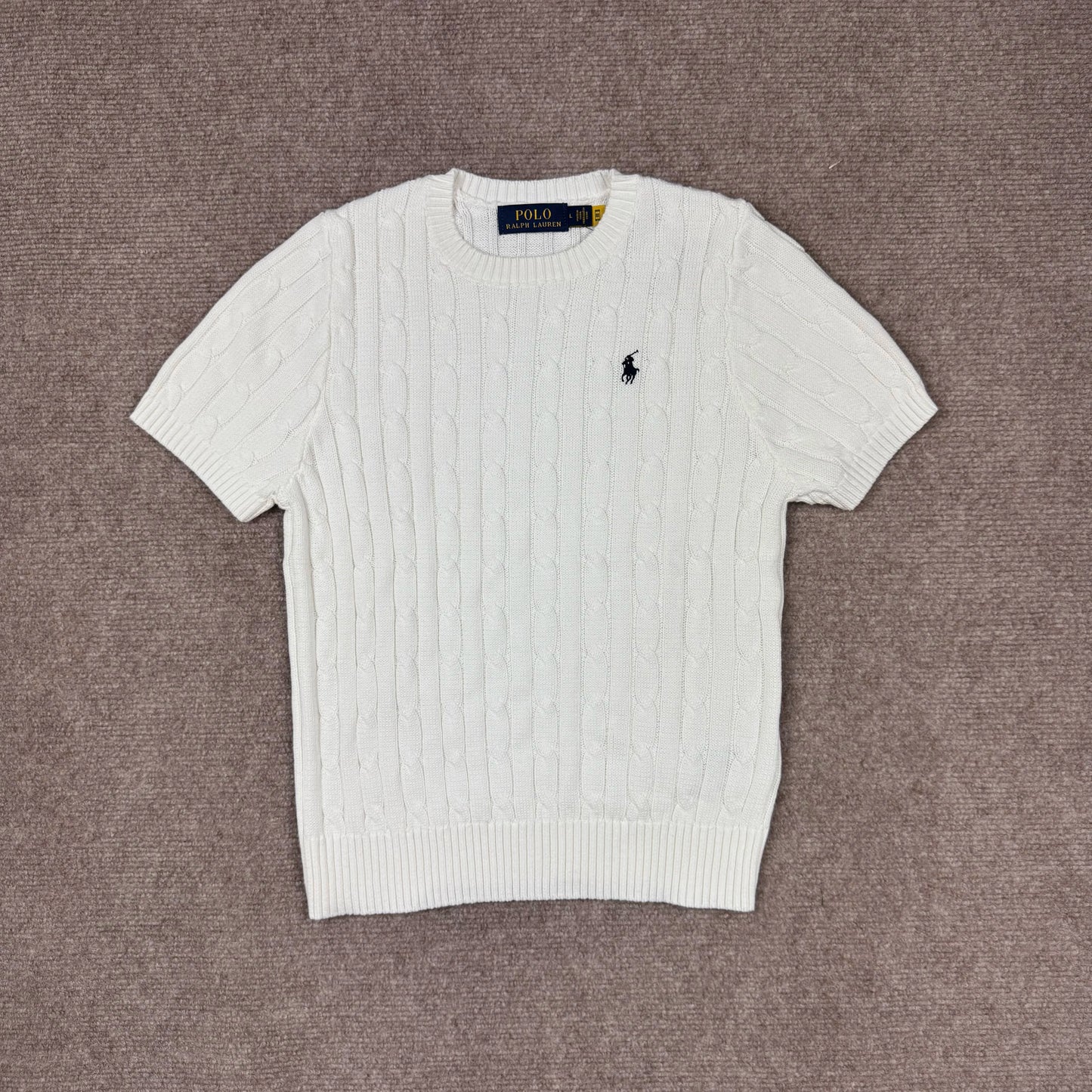 Ralph Lauren White Cable Knitted Short Sleeve