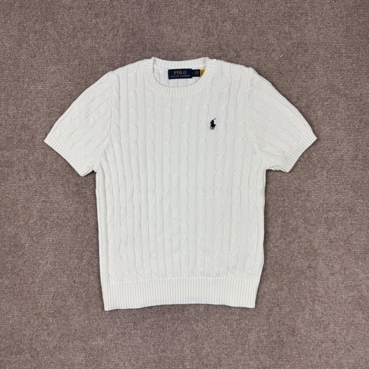 Ralph Lauren White Cable Knitted Short Sleeve