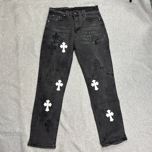 Chrome Hearts White Black Cross Patch Pants